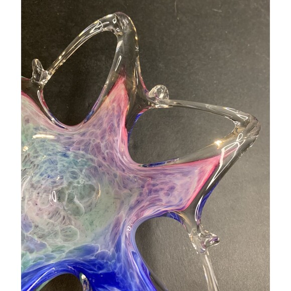 Murano Style Art Glass Starfish Candy Bowl Trinket Dish Blue Pink Green - Picture 4 of 7